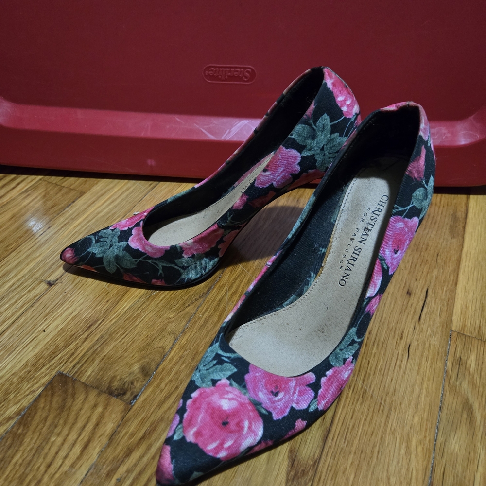 Christian Siriano Floral Black and Pink Heels